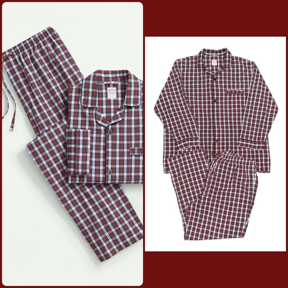 Brooks Brothers Cotton Broadcloth Tartan 2 Piece Pajama Set Multi Plaid‎ XL